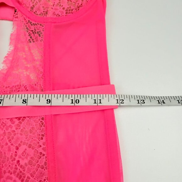 Victoria's Secret Garter Slip Women's Size 34B Neon Pink Lace Boned Corset Teddy - Picture 11 of 15